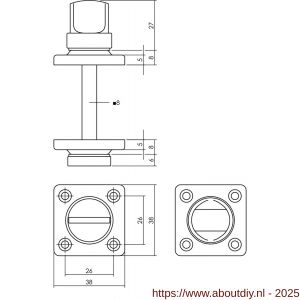 Intersteel Living 3183 WC-sluiting 38x38x5 mm met stift 8x8 mm messing getrommeld - A26002710 - afbeelding 2