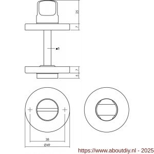 Intersteel Living 3186 WC-sluiting verdekt diameter 49x7 mm met stift 8x8 mm messing getrommeld - A26002723 - afbeelding 2