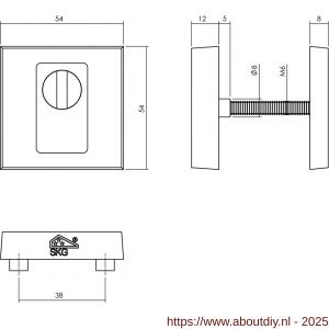 Intersteel Living 3755 SKG3 veiligheidsrozetten vierkant 54x54x12 mm profielcilindergat met kerntrekbeveiliging PVD messing getrommeld - A26010940 - afbeelding 2