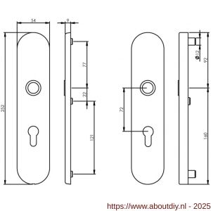 Intersteel 3819 SKG3 veiligheidsschilden ovaal verdekt 252x54 mm profielcilindergat 72 mm messing getrommeld - A26003507 - afbeelding 2