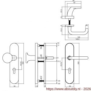 Intersteel Living 3846 SKG3 veiligheidsbeslag ovaal verdekt 252x54 mm greep-kruk Rond profielcilindergat 72 mm messing getrommeld - A26003465 - afbeelding 2