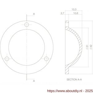Intersteel Living 3975 afdekplaatje voor bout voordeurknop messing getrommeld - A26007544 - afbeelding 2
