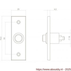 Intersteel Living 3990 beldrukker rechthoekig smal messing getrommeld - A26007282 - afbeelding 2