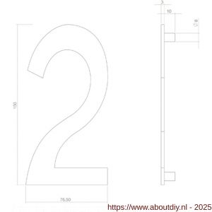 Intersteel Living 4020 huisnummer 2 150 mm PVD messing getrommeld - A26010920 - afbeelding 2