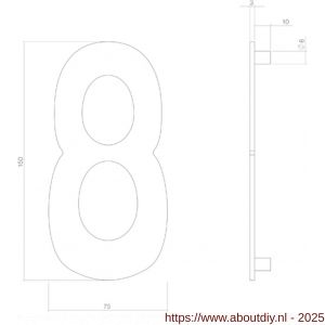 Intersteel Living 4020 huisnummer 8 150 mm PVD messing getrommeld - A26010914 - afbeelding 2