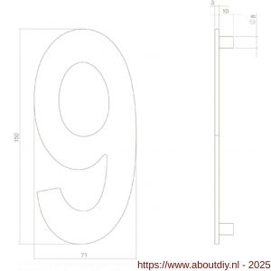 Intersteel Living 4020 huisnummer 9 150 mm PVD messing getrommeld - A26010913 - afbeelding 2
