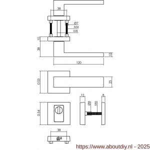 Intersteel Living 4057 set achterdeurbeslag vierkant deurkruk Amsterdam met massieve rozetten en SKG3 veiligheidsrozetten PVD messing getrommeld - A26010907 - afbeelding 2