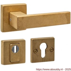 Intersteel Living 4057 set achterdeurbeslag vierkant deurkruk Amsterdam met massieve rozetten en SKG3 veiligheidsrozetten PVD messing getrommeld - A26010907 - afbeelding 1
