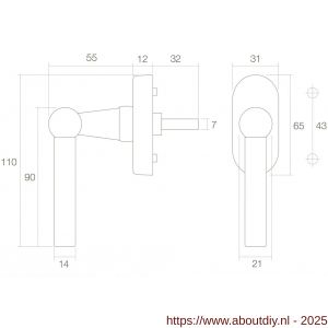 Intersteel Living 6050 raamkruk L-bol model op ovaal rozet messing getrommeld - A26003732 - afbeelding 2