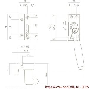 Intersteel Living 6616 SKG* afsluitbare raamsluiting links inclusief sluitplaat met kom Ton 400 messing getrommeld-ebbenhout - A26003816 - afbeelding 2