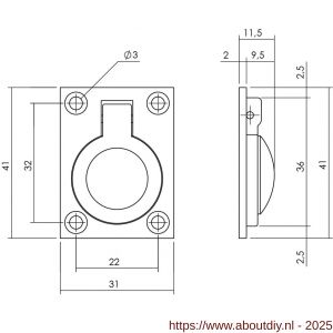 Intersteel Living 7526 luikring recht 41x31 mm messing getrommeld - A26009609 - afbeelding 2