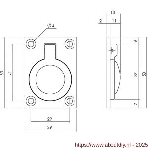 Intersteel Living 7526 luikring recht 50x39 mm messing getrommeld - A26009610 - afbeelding 2