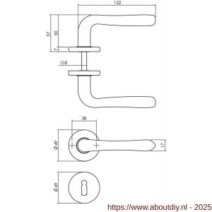 Intersteel 0198 deurkruk Saturnus op rozet verdekt diameter 49x7 mm en sleutelrozetten messing gelakt - A26010580 - afbeelding 2