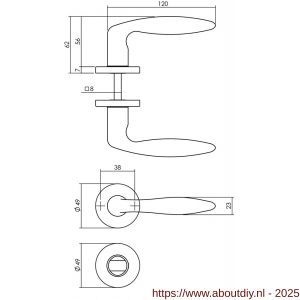 Intersteel 0199 deurkruk Sigaar op rozet verdekt diameter 49x7 mm en WC-sluiting met stift 8x8 mm messing gelakt - A26010585 - afbeelding 2