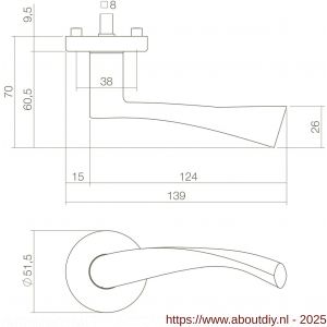 Intersteel Living 0282 deurkruk Vlinder met rozet verdekt diameter 52x10 mm messing gelakt - A26004746 - afbeelding 2
