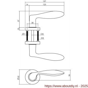 Intersteel 1695 deurkruk George op rozet verdekt diameter 52x10 mm met nokken PVD messingkleur - A26007932 - afbeelding 2