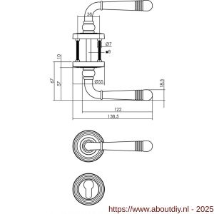 Intersteel 1725 deurkruk Helena op rozet verdekt met rillen diameter 55x10 mm met nokken en cilinderrozetten PVD messingkleur - A26001776 - afbeelding 2