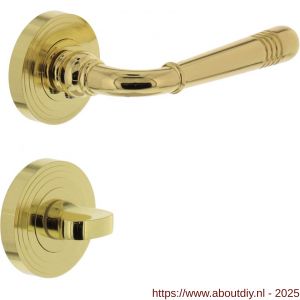 Intersteel 1725 deurkruk Helena op rozet verdekt met rillen diameter 55x10 mm met nokken en WC-sluiting met stift 8x8 mm PVD messingkleur - A26001777 - afbeelding 1