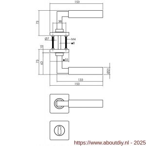 Intersteel 1741 deurkruk Baustil op rozet verdekt 55x55x10 mm met nokken en sleutelrozetten PVD messingkleur - A26010153 - afbeelding 2