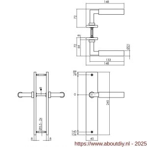 Intersteel Living 1742 deurkruk Baustil op schild rechthoekig 245x45 mm blind PVD messingkleur - A26010158 - afbeelding 2