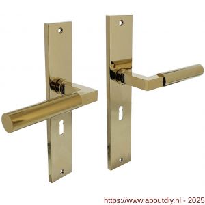 Intersteel Living 1742 deurkruk Baustil op schild rechthoekig 245x45 mm sleutelgat 56 mm PVD messingkleur - A26010160 - afbeelding 1