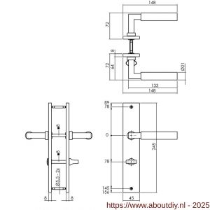 Intersteel 1742 deurkruk Baustil op schild rechthoekig 245x45 mm WC 78/8 mm PVD messingkleur - A26010167 - afbeelding 2