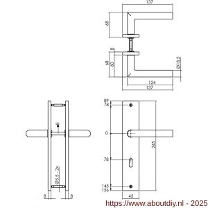 Intersteel 1743 deurkruk Bastian op schild rechthoekig 245x45 mm sleutelgat 78 mm PVD messingkleur - A26010172 - afbeelding 2