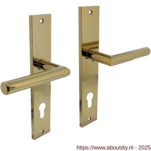 Intersteel 1743 deurkruk Bastian op schild rechthoekig 245x45 mm profielcilindergat 78 mm PVD messingkleur - A26010588 - afbeelding 1