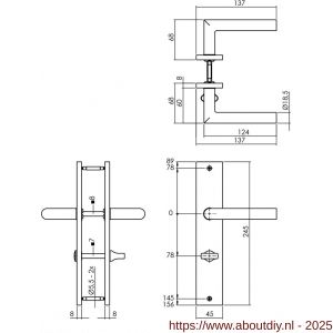 Intersteel 1743 deurkruk Bastian op schild rechthoekig 245x45 mm WC 78/7 mm PVD messingkleur - A26010590 - afbeelding 2