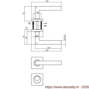 Intersteel 1747 deurkruk Bastian op rozet verdekt 55x55x10 mm met nokken en rondcilinderrozetten PVD messingkleur - A26010190 - afbeelding 2
