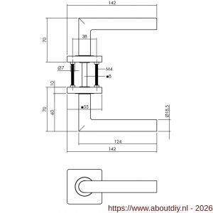 Intersteel Living 1747 set loopslot wit met deurkruk Bastian op rozet 55x55 mm PVD messingkleur - A26011039 - afbeelding 2