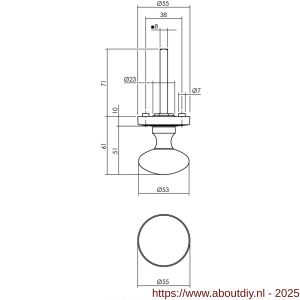 Intersteel 2126 knoprozet verdekt met rillen diameter 55x10 mm en nokken PVD messingkleur - A26007945 - afbeelding 1