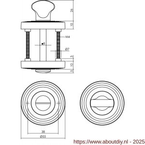 Intersteel Living 3178 WC-sluiting verdekt met rillen diameter 55x10 mm en nokken met stift 8x8 mm PVD messingkleur - A26010197 - afbeelding 2