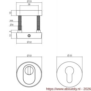 Intersteel 3755 SKG3 veiligheidsrozetten rond verdekt diameter 52x12 mm profielcilindergat met kerntrekbeveiliging PVD messingkleur - A26010900 - afbeelding 2