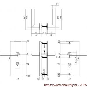 Intersteel 3964 SKG3 veiligheidsbeslag rechthoekig 250x50 mm kruk-kruk Jura met veerconstructie profielcilindergat 92 mm met kerntrekbeveiliging PVD messingkleur - A26010888 - afbeelding 2
