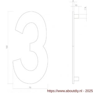 Intersteel 4020 huisnummer 3 150 mm PVD messingkleur - A26010878 - afbeelding 2