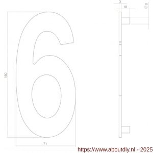 Intersteel 4020 huisnummer 6 150 mm PVD messingkleur - A26010875 - afbeelding 2