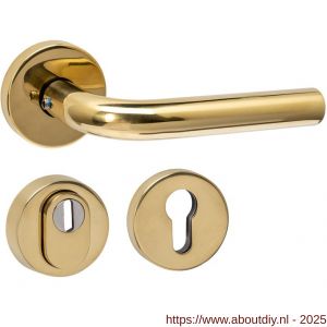 Intersteel 4057 set achterdeurbeslag rond deurkruk Luzern met massieve rozetten en SKG3 veiligheidsrozetten PVD messingkleur - A26010870 - afbeelding 1
