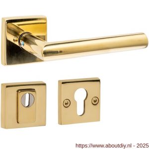 Intersteel 4057 set achterdeurbeslag vierkant deurkruk Jura met massieve rozetten en SKG3 veiligheidsrozetten PVD messingkleur - A26010868 - afbeelding 1