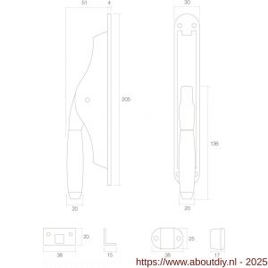 Intersteel Living 5620 set pomp-espagnolet Ton 400 inclusief stangenset 2x 1250 mm messing gelakt-ebbenhout - A26009346 - afbeelding 2