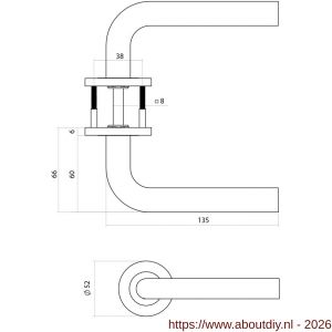 Intersteel 1022 deurkruk gatdeel rechts Q 02 op rozet verdekt diameter 52x6 mm PVD messing mat - A26011224 - afbeelding 2