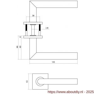 Intersteel 1034 deurkruk gatdeel rechts Q 04 op rozet verdekt 53x53x6 mm PVD messing mat - A26011228 - afbeelding 2