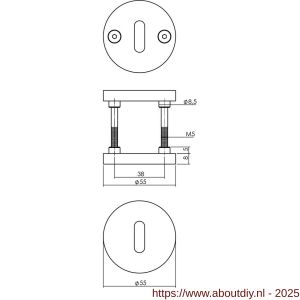 Intersteel 3175 sleutelrozetten éénzijdig verdekt diameter 55x8 mm met nokken diameter 8 mm PVD messing mat - A26011375 - afbeelding 2