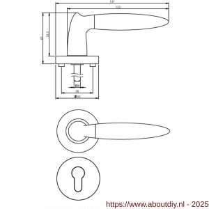 Intersteel 1682 deurkruk Elen op rozet verdekt diameter 52x10 mm met nokken en cilinderrozetten chroom-nikkel mat - A26004832 - afbeelding 2