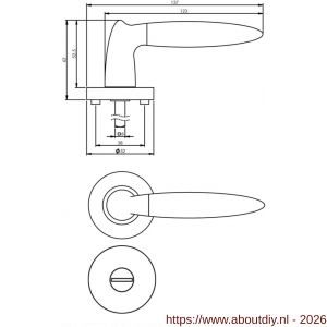 Intersteel 1682 deurkruk Elen op rozet verdekt diameter 52x10 mm met nokken en WC-sluiting met stift 8x8 mm chroom-nikkel mat - A26004833 - afbeelding 2
