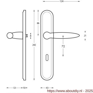 Intersteel 1682 deurkruk Elen op schild ovaal 242x43 mm sleutelgat 72 mm chroom-nikkel mat - A26004841 - afbeelding 2