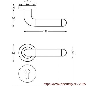 Intersteel 1683 deurkruk Agatha op rozet verdekt diameter 52x10 mm met nokken en cilinderrozetten chroom-nikkel mat - A26004847 - afbeelding 2