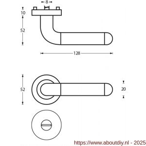Intersteel 1683 deurkruk Agatha op rozet verdekt diameter 52x10 mm met nokken en WC-sluiting met stift 8x8 mm chroom-nikkel mat - A26004848 - afbeelding 2