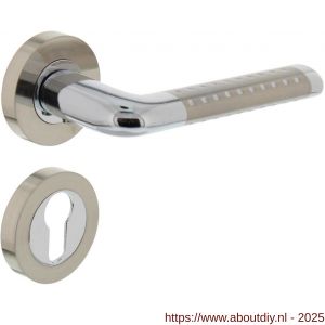 Intersteel 1684 deurkruk Marion op rozet verdekt diameter 52x10 mm met nokken en cilinderrozetten chroom-nikkel mat - A26004872 - afbeelding 1