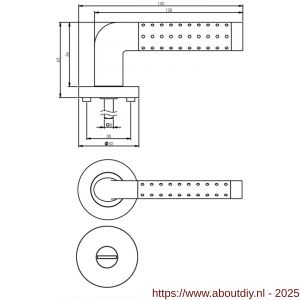 Intersteel 1684 deurkruk Marion op rozet verdekt diameter 52x10 mm met nokken en WC-sluiting met stift 8x8 mm chroom-nikkel mat - A26004873 - afbeelding 2